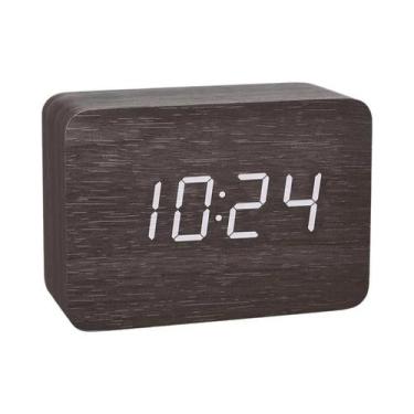 Imagem de Relógio Despertador Digital De Madeira Decoração Retrô Para Quarto Esc
