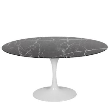 Imagem de Mesa Saarinen Tulipa Branca - Tampo Oval 120x80cm - Mármore Nero Marqu
