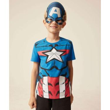 Imagem de Camiseta Infantil Capitão América Brinde Marvel Tam 4 -15330, Azul, 10