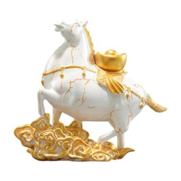 Imagem de Ioensy Estátua de Cavalo para Mesa, Ornamento em Resina, Colecionável, Estatueta de Animal, Figura Feng Shui para Entrada, Quarto, Lareira, Sala de Estar, Ouro Branco