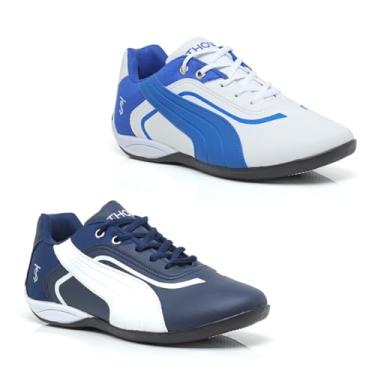 Imagem de Kit 2 Chuteiras Masculina Futsal Esportiva Com Solado Costurado Resistente Confortável (Branco/Azul E Marinho, BR, Adulto, Numérico, 39)