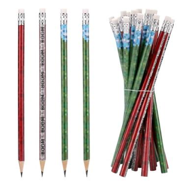 Imagem de 20 Conjunto de Lápis Pixel, Lápis Madeira Verde e Vermelho Tema Videogame Borrachas Boom Artigos Festa Prêmios Escolares Lembrancinhas Aniversário e Material Escritório Estudantes (Estilo 1)