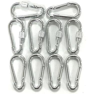 Imagem de Pacote com 10 clipes de mosquetão de 1,96 polegadas com mola de pressão, chaveiro de aço galvanizado resistente, clipes de travamento de mosquetão