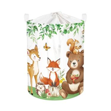 Imagem de HUUMONSS Cesto de lavanderia com animais selvagens, grande, desenho animado, zoológico, dobrável, organizador para pais, caixotes de roupas de brinquedo para quarto, banheiro, urso, 63L