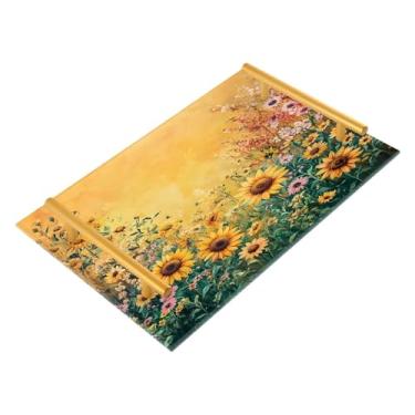 Imagem de Wassud Bandeja extravagante para banheiro, girassóis de jardim, com alças, organizador de perfume de joias de acrílico para banheiro, quarto, cozinha, balcão de 30 x 20 cm