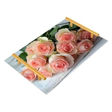 Imagem de Wassud Beautiful Roses Bandeja de banheiro com alças organizador de perfume de joias de acrílico para banheiro, quarto, cozinha, balcão de 30 x 20 cm