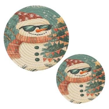 Imagem de Wassud Conjunto de tripé de boneco de neve de desenho animado para pratos quentes, suportes redondos de algodão, almofadas quentes, porta-copos elegantes, decoração de cozinha e acessórios, 2 peças