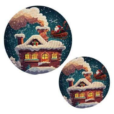 Imagem de Wassud Ilustração temática de Natal (2) conjunto de trivet para pratos quentes suportes redondos de algodão almofadas quentes elegantes porta-copos decoração de cozinha e acessórios, 2 peças