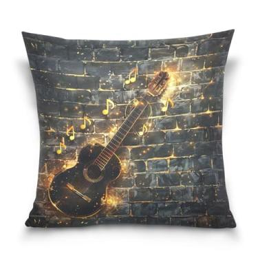 Imagem de Wassud Capas de almofada decorativas de guitarra preta 40,6 x 40,6 cm para sofá, sofá, casa, casa de fazenda, decoração de quarto