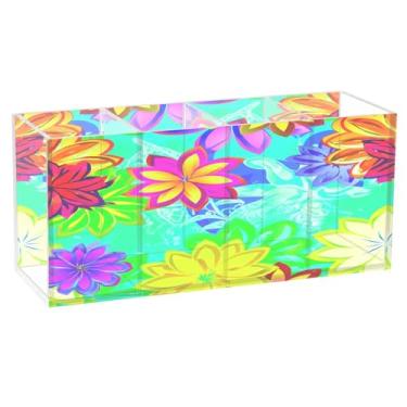 Imagem de CEBUGI Porta-lápis de acrílico transparente com 4 compartimentos, organizador de pincéis de maquiagem floral colorido para armazenamento em casa e escritório