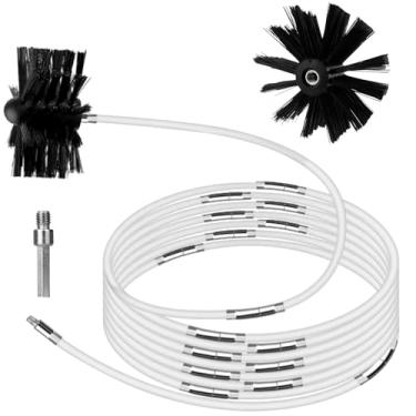 Imagem de Kit de limpeza de chaminé, 9,4 m, 23 varões, escova de tubo de fogão de nylon, ferramenta de varrer chaminé com 2 cabeças de escova para limpeza de lareira, fuligem e secador de lareira