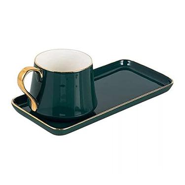 Imagem de Xícara de café xícara de água de cerâmica prato de sobremesa casa café da manhã xícara de leite xícara de chá da tarde conjunto de pires copo de casal presente para amantes de café (verde)