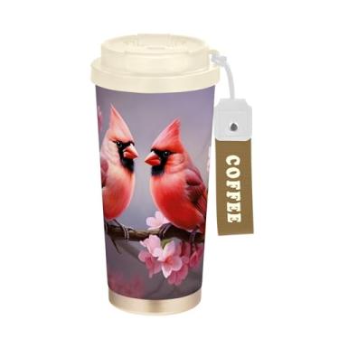 Imagem de Wassud Caneca de café de viagem isolada Red Birds copo à prova de vazamento com tampa e canudo garrafa de água de aço inoxidável para café quente/gelo, chá e cerveja