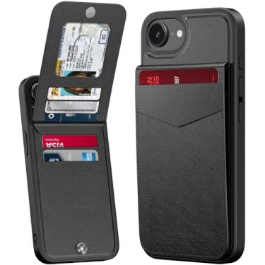 Imagem de Bemal Capa carteira para iPhone 16e, suporte embutido para 6 cartões, bloqueio RFID, suporte de couro PU, fecho magnético, capa de telefone durável à prova de choque para mulheres e homens, 6,1