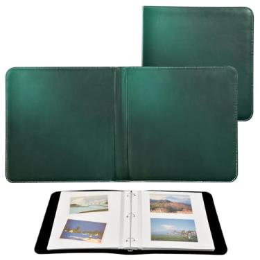 Imagem de YETTASBIN Álbuns de fotos, Hunter Green Solid Color PU Leather Bookshelf Álbum de fotos, grande à prova d'água, 3 anéis, álbum de recortes com 40 páginas em branco destacáveis para casamento em
