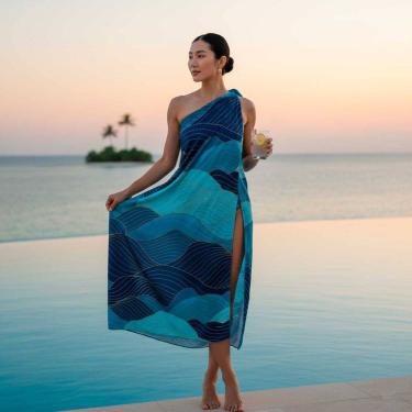 Imagem de Canga/Pareô Praia e Piscina Geométrico Ondas 1,00x1,50m - Fera Print