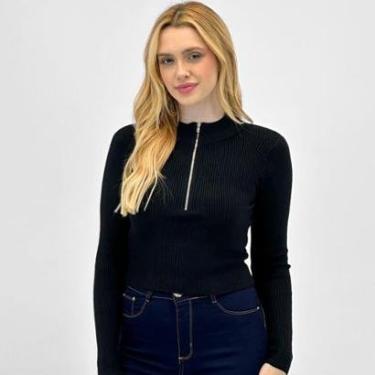 Imagem de Blusa de Lã Blue Rose Canelada Gola Alta com Zíper Feminina-Feminino