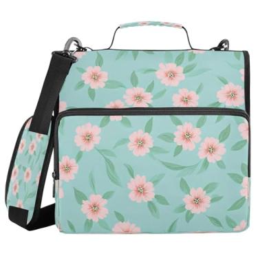 Imagem de Burbuja Pasta de fichário com zíper com 3 anéis de flores rosa com lixa expansível e alça de ombro serve para laptop de 13 polegadas, vários bolsos para trabalho de escritório