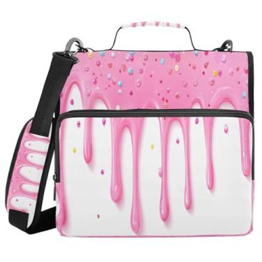 Imagem de STAYTOP Fichários de 3 anéis com zíper com alça de ombro, organizador de fichário de 3,8 cm, pasta expansível resistente à água com vários bolsos para escola e escritório - Sorvete delicioso