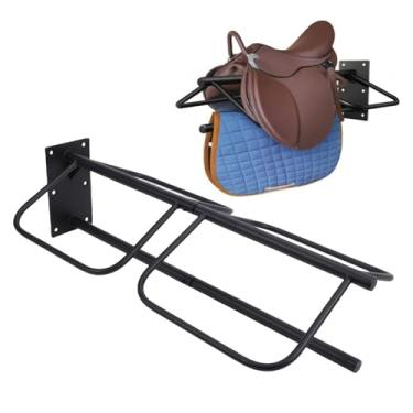 Imagem de Asixxsix Suporte de sela de parede reforçado, 61 x 32,5 x 18 cm, em aço de baixo carbono, ideal para estábulos, reboques e acessórios para baias de cavalos de estilo western.