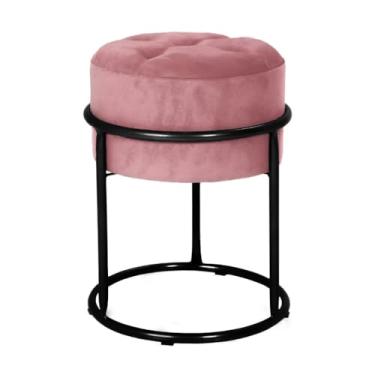 Imagem de Puff Argola Decoraçao Quarto Banqueta Ferro Pulf Penteadeira Sala puff redondo para Quarto, Sala e penteadeira(Rosa/Preto)