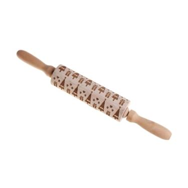 Imagem de Baoblaze Rolo de madeira com natalino, decoração de cozinha charmosa e para assar massas, tortas e fondant, Style D