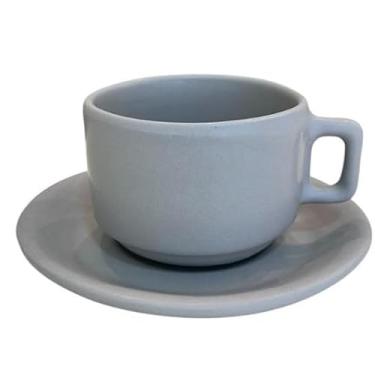 Imagem de Xícara de Chá c/Pires Cerâmica Rústica 200 ml (Cinza)