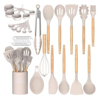 Imagem de Kit 33 Utensílios Cozinha Silicone Conjunto Utensílios Cozinha Kit Talheres Silicone Premium Kitchen Cooking Utensils Set