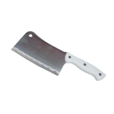 Imagem de Cutelo Machadinha Açougueiro Profissional, Aço Inox, Cabo Branco, 7 Polegadas