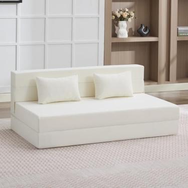Imagem de WUTUTUEE Sofá-cama dobrável conversível sofá de chão cama cadeira dobrável com travesseiro, cadeira de dormir de linho, colchão dobrável de espuma viscoelástica para quarto/sala de estar/dormitório