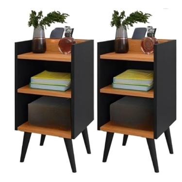 Imagem de Mesa De Cabeceira Com Compartimentos De Armazenamento E Suporte Para Celular, Adequada Para Quartos(Kit Max Preto/Cinamomo)