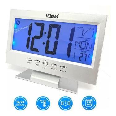 Imagem de Relógio De Mesa Digital Despertador Temperatura Led Azul - Lelong., Pr