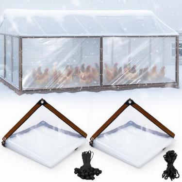 Imagem de VitalCozy 2 peças de capa de galinheiro 1,8 x 1,2 m à prova d'água lona transparente de vinil PVC resistente acessórios de galinheiro para inverno ao ar livre com 10 peças de cordões elásticos de bola