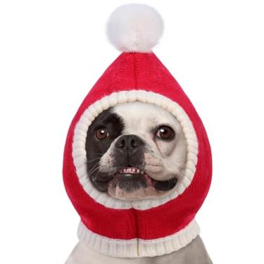 Imagem de AOFITEE Chapéu de Natal para cães, chapéu de inverno para cães pequenos, gorro de Natal de malha grossa com pompom, aquecedor de orelhas de pescoço quente, cachecol com capuz, acessórios engraçados