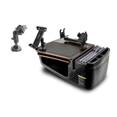 Imagem de AutoExec Mesa de carro GripMaster para sua estação de trabalho de veículo e escritório móvel, mogno, com suporte para telefone, suporte de impressora, suporte para tablet e suporte de sucção para
