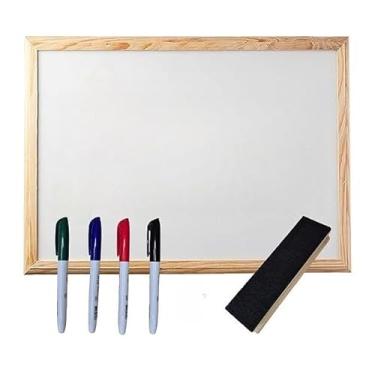 Imagem de Quadro Lousa Escolar Branco Moldura em Madeira quadro branco(40x30 apagador e 4 marcadores)