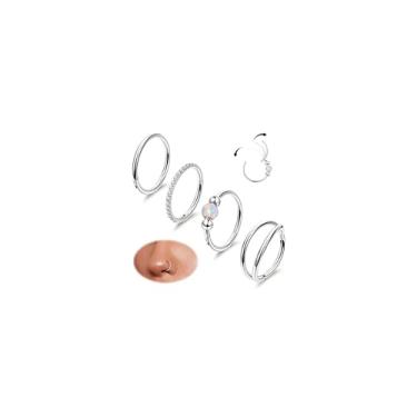 Imagem de Vegolita 4 argolas de nariz de titânio 20G para mulheres e homens argola dupla CZ opala clicker septo hoop daith cartilagem concha tragus helix torre piercing joias 8/10 mm, 20G-10mm, Titânio