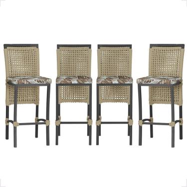 Imagem de 4 Banqueta Em Alumínio Roma Preta Corda Náutica Tecido 6 Rami