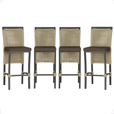 Imagem de 4 Banqueta Em Alumínio Roma Preta Corda Náutica Tecido 9 Rami