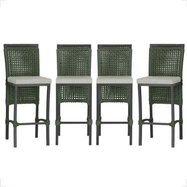 Imagem de 3 Banqueta Em Alumínio Roma Preta Corda Náutica Tecido 3 Verde