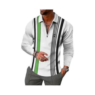 Imagem de Camisa Polo Masculina Com Zíper De Manga Longa Casual Para Atividades 