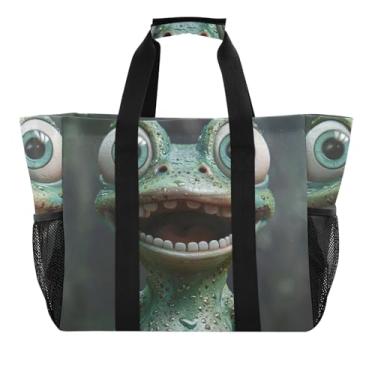 Imagem de ODAWA Sacolas de compras abertas com sapo verde, bolsa dobrável para esportes e uso diário, Sapo verde engraçado, One Size