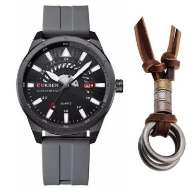 Imagem de Relógio Analógico Masculino Curren Esportivo + Colar Argola