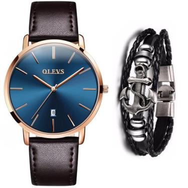 Imagem de Relógio Masculino Casual Dourado De Luxo + Pulseira Âncora - OLEVS