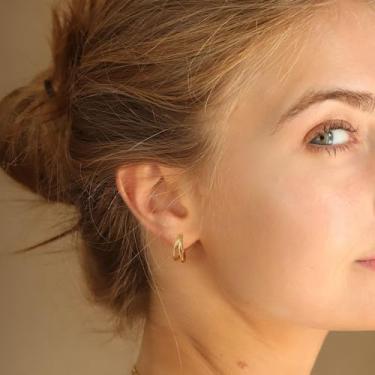 Imagem de Brinco feminino, camada delicada empilhável de brincos de ouro/prata para mulheres, joias da moda | Presente de festa, banhado a prata/banhado a ouro 14k, One Size, Latão, Sem pedra preciosa