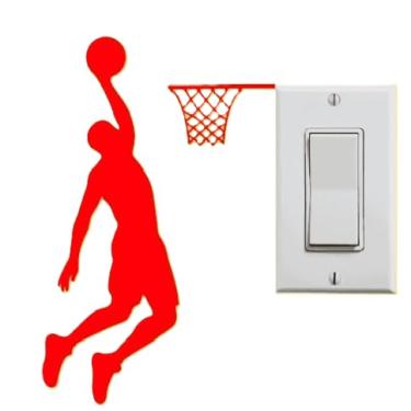 Imagem de AK - Slam Dunk Basketball One Handed Player Dunking on Light Switch | Perfeito para adesivo decalque de parede para quarto de crianças | Decoração de janela | Tamanho 12,7 cm (vermelho) (Dunk de uma