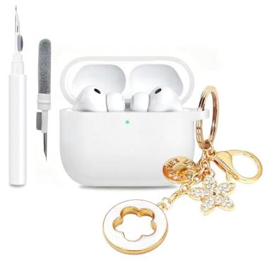 Imagem de PowerDriver Capa para AirPods Pro 3 2025, capa de silicone macio à prova de choque compatível com Apple AirPods Pro 3ª geração, com chaveiro brilhante e kit de limpeza (branca)