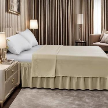 Imagem de Babado elástico para cama - Babado fácil de enrolar - Saia de cama de microfibra com cinto elástico ajustável 40,6 cm - Saia para cama de qualidade hoteleira, resistente ao desbotamento (creme, Queen)