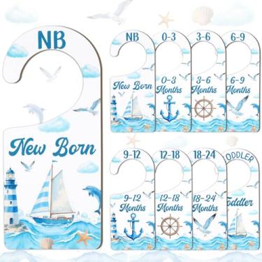 Imagem de CORNER LACE Divisórias de armário de bebê, 8 peças, com tema náutico, cabide/organizador de roupas de madeira dupla face, de recém-nascido a criança, para decoração de berçário, chá de bebê