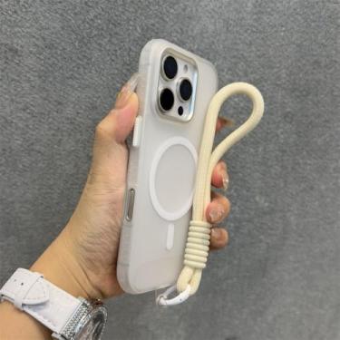 Imagem de Capa fina fosca de luxo para iPhone 13, 11, 12, 14, 15, 16 Pro Max Plus, com estampa de pneu, à prova de choque e alça de pulso, branca, para iPhone 15 ProMax